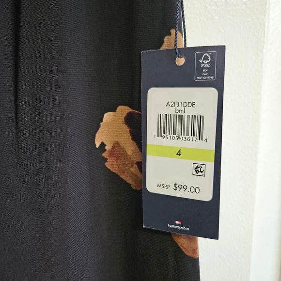 Tommy Hilfiger Black & Brown Floral Sleeved Midi Dress Women's Size 4 NWT - Picture 4 of 6